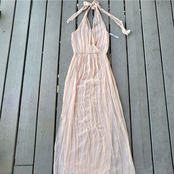Alice + Olivia Maxi Dress Halter V-Neck Sheer Silk Halter Melba Peach S - Picture 1 of 7